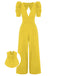 1930er Solides Tiefem V-Ausschnitt Puffärmeln Jumpsuit