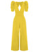 1930er Solides Tiefem V-Ausschnitt Puffärmeln Jumpsuit
