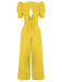 1930er Solides Tiefem V-Ausschnitt Puffärmeln Jumpsuit