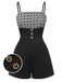 [Vorverkauf] Schwarz 1950er Bogen Button Patchwork Träger Romper