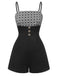 [Vorverkauf] Schwarz 1950er Bogen Button Patchwork Träger Romper