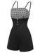 [Vorverkauf] Schwarz 1950er Bogen Button Patchwork Träger Romper