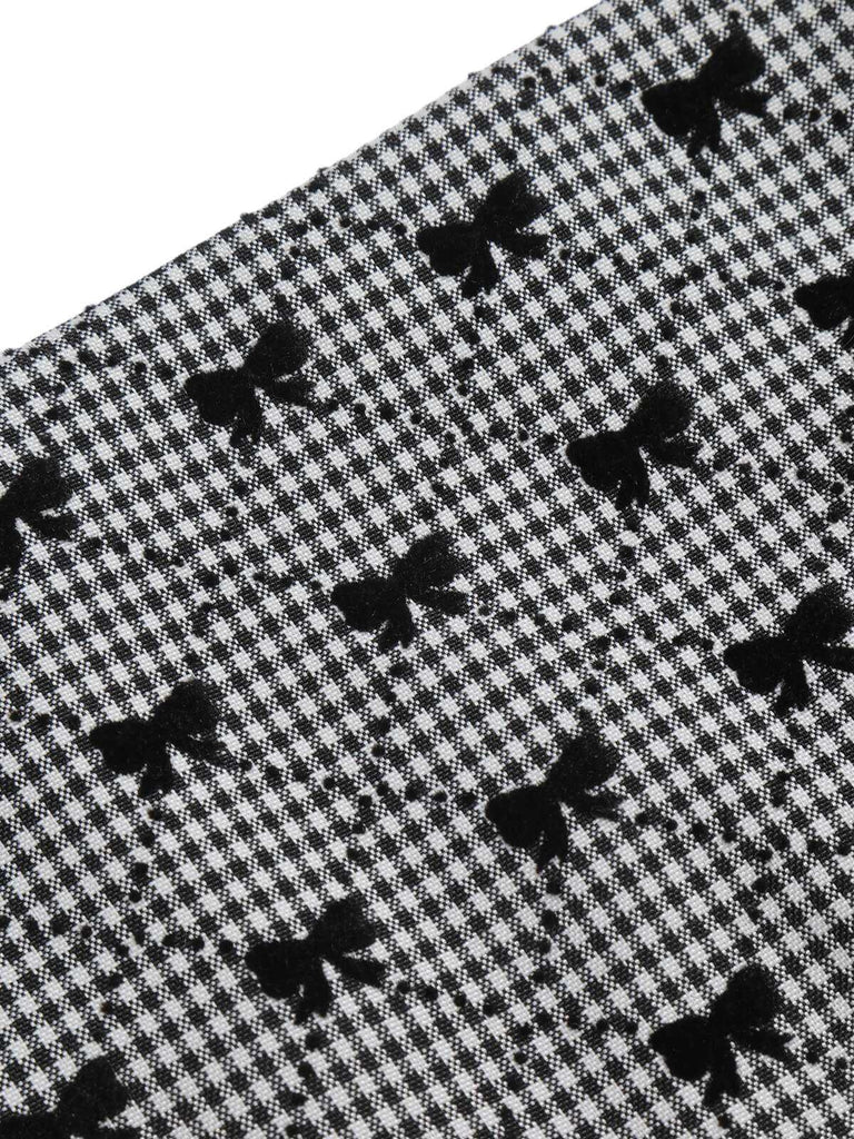 [Vorverkauf] Schwarz 1950er Bogen Button Patchwork Träger Romper