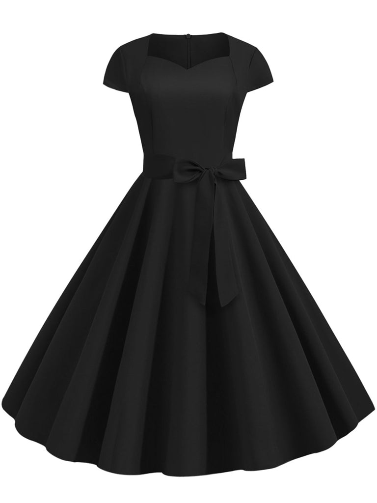 1950er Retro Solide Gürtel Swing Kleid