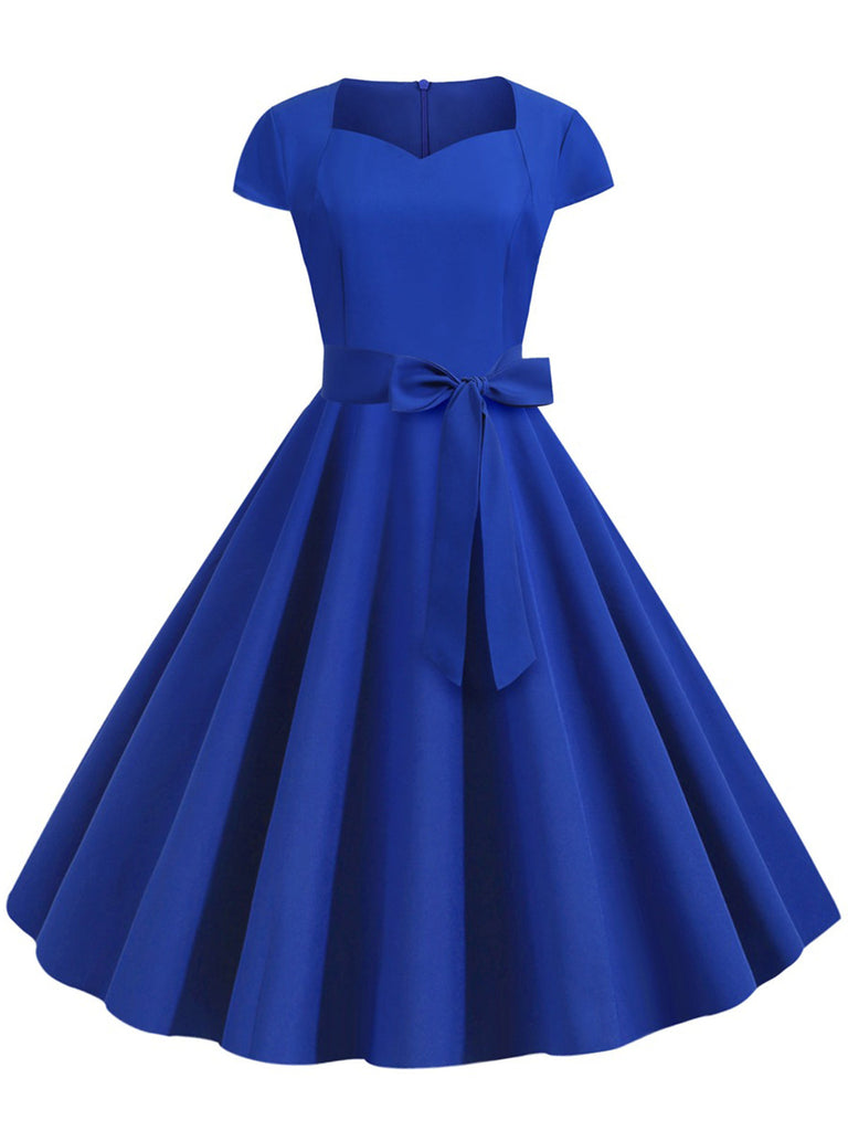 1950er Retro Solide Gürtel Swing Kleid