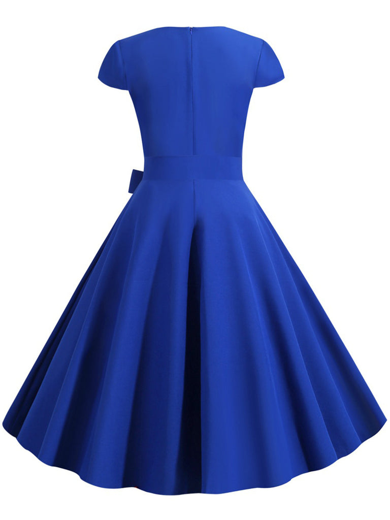 1950er Retro Solide Gürtel Swing Kleid
