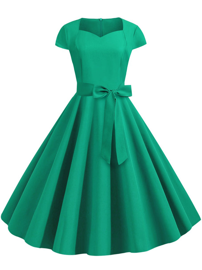 1950er Retro Solide Gürtel Swing Kleid