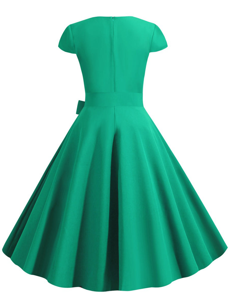 1950er Retro Solide Gürtel Swing Kleid