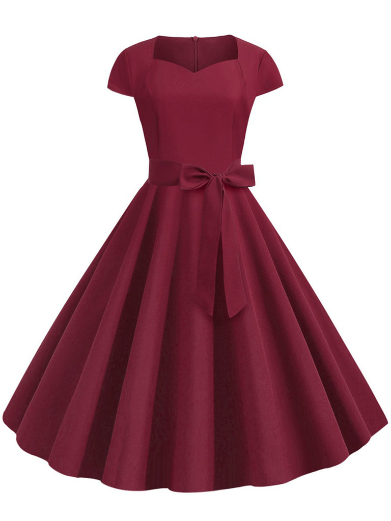 1950er Retro Solide Gürtel Swing Kleid