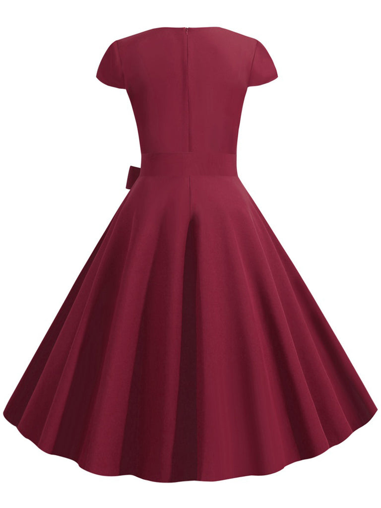 1950er Retro Solide Gürtel Swing Kleid