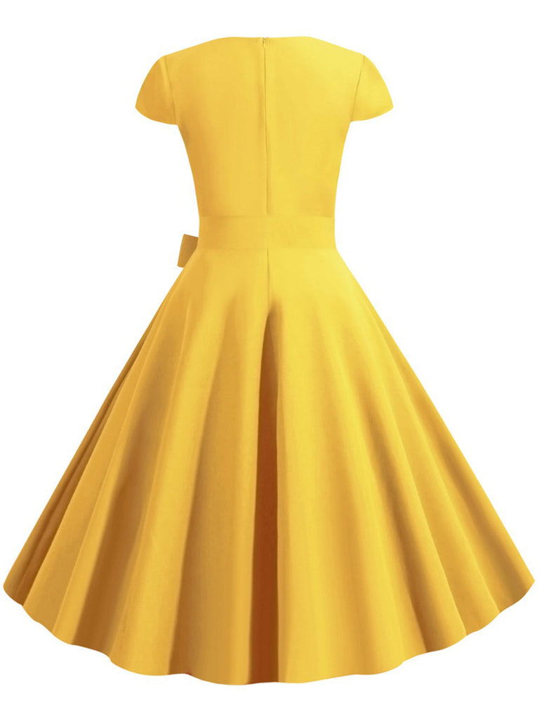 1950er Retro Solide Gürtel Swing Kleid