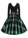 1950er V-Ausschnitt Langärmeliges Plaid Swing Kleid