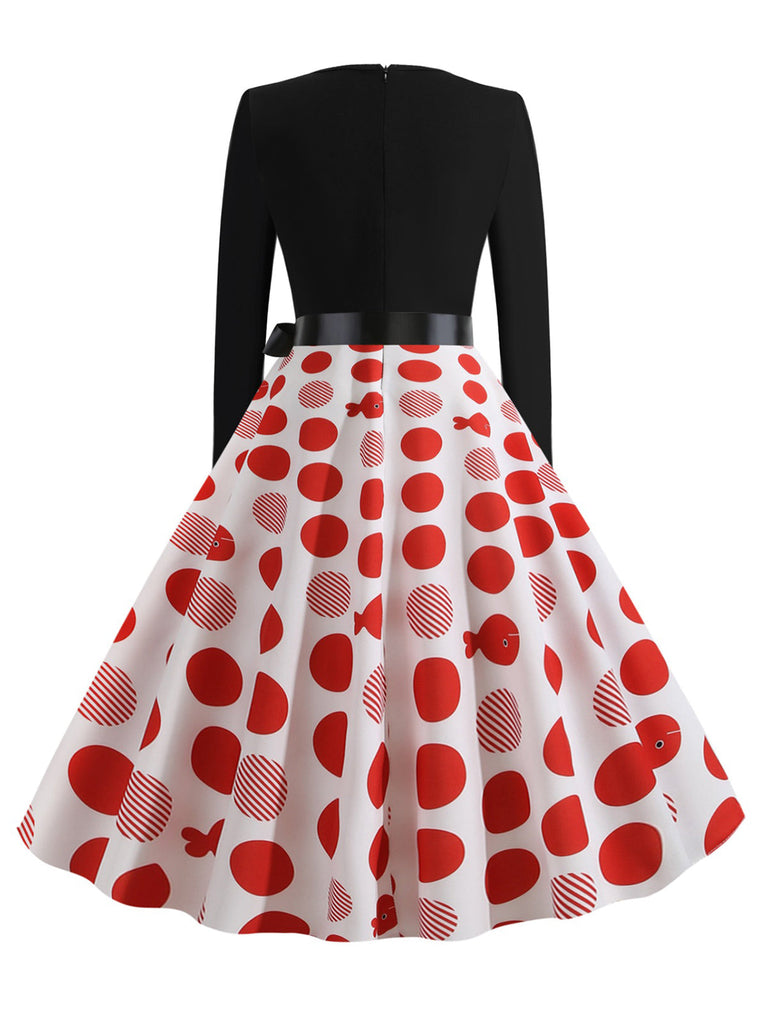 1950er V-Ausschnitt Langärmeliges Plaid Swing Kleid