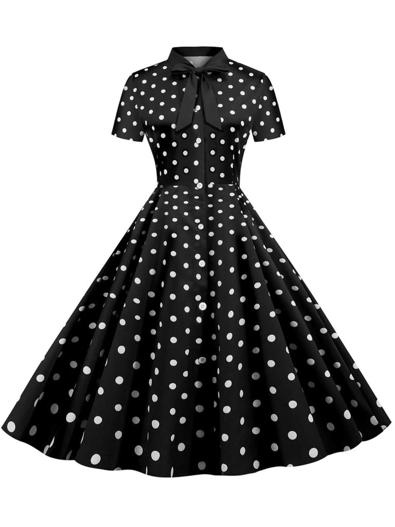 1950er Bogen Kragen Streifen Punkten Swing Kleid