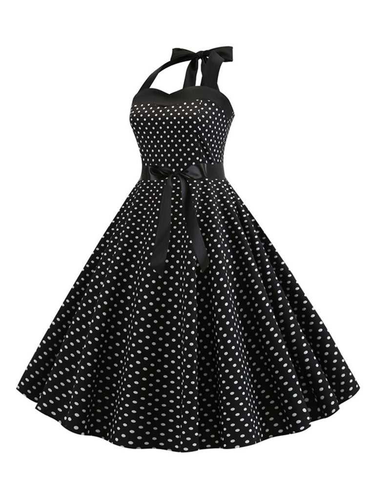1950er Polka Dot Fliege Halter Swing Kleid