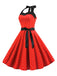 1950er Polka Dot Fliege Halter Swing Kleid