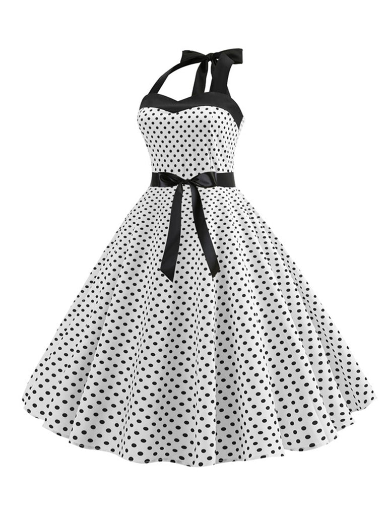 1950er Polka Dot Fliege Halter Swing Kleid