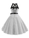1950er Polka Dot Fliege Halter Swing Kleid