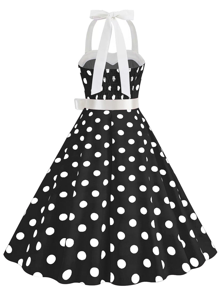 1950er Polka Dot Haltergürtel Swing Kleid