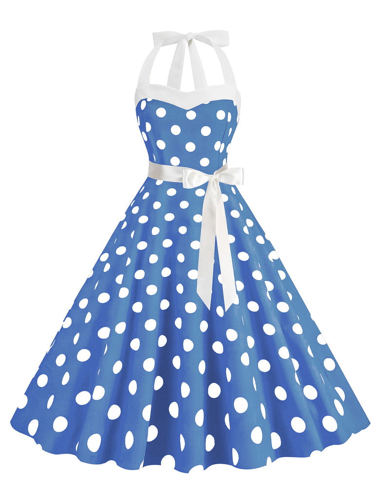 1950er Polka Dot Haltergürtel Swing Kleid