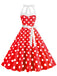 1950er Polka Dot Haltergürtel Swing Kleid