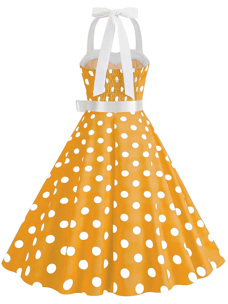 1950er Polka Dot Haltergürtel Swing Kleid