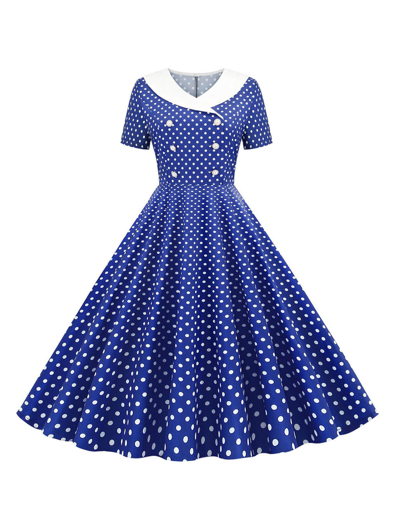 1950er Polka Dot Patchwork Revers Kleid