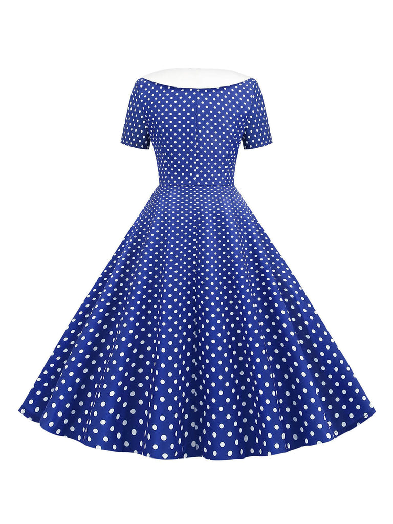 1950er Polka Dot Patchwork Revers Kleid