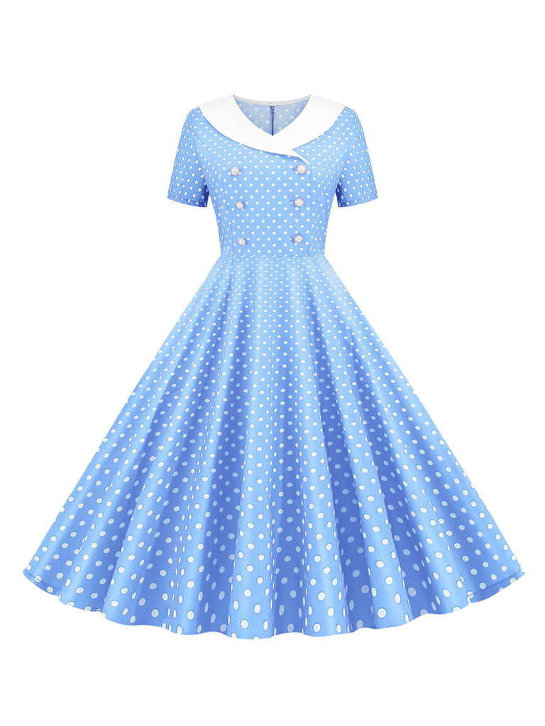 1950er Polka Dot Patchwork Revers Kleid