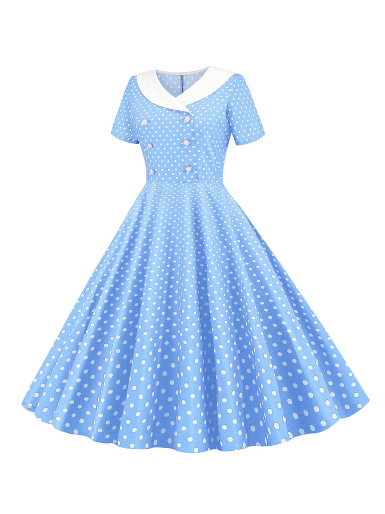 1950er Polka Dot Patchwork Revers Kleid