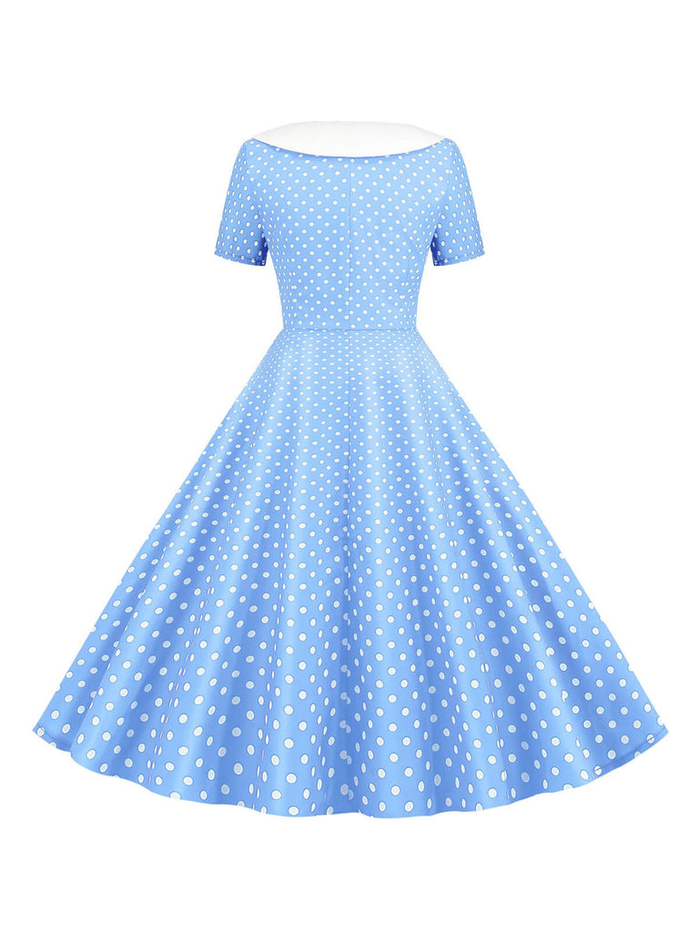 1950er Polka Dot Patchwork Revers Kleid
