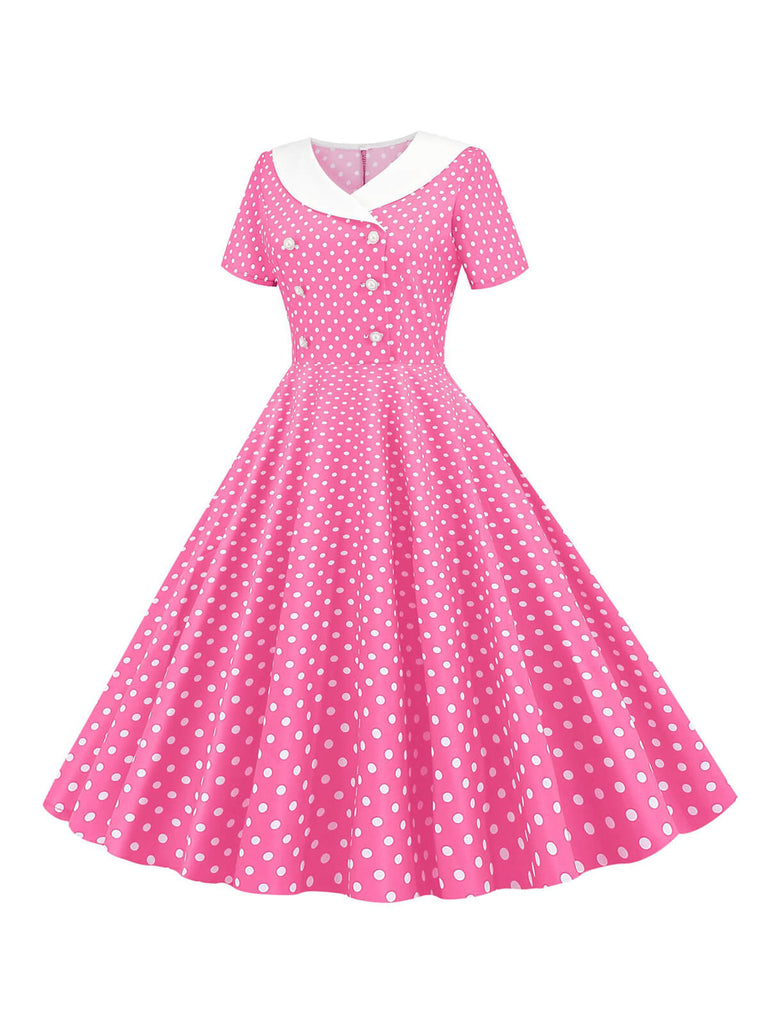 1950er Polka Dot Patchwork Revers Kleid