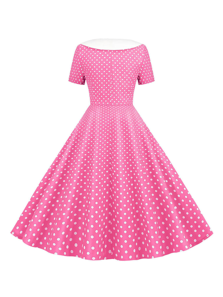 1950er Polka Dot Patchwork Revers Kleid