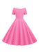 1950er Polka Dot Patchwork Revers Kleid