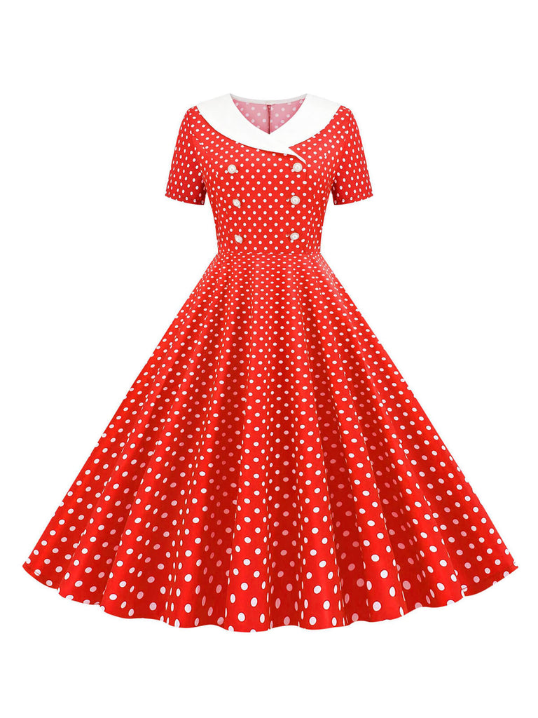 1950er Polka Dot Patchwork Revers Kleid