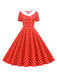 1950er Polka Dot Patchwork Revers Kleid