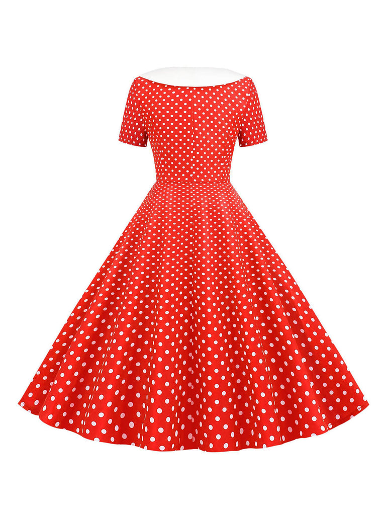 1950er Polka Dot Patchwork Revers Kleid