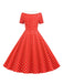 1950er Polka Dot Patchwork Revers Kleid