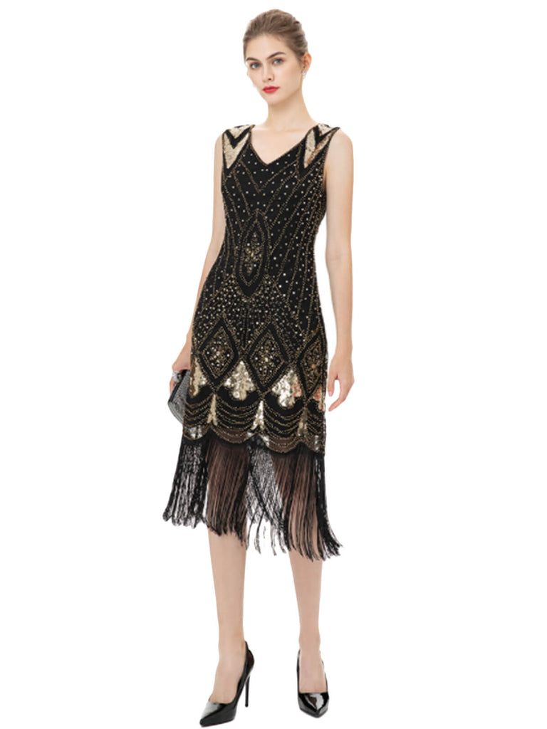 1920er Pailletten Quasten Charleston Kleid