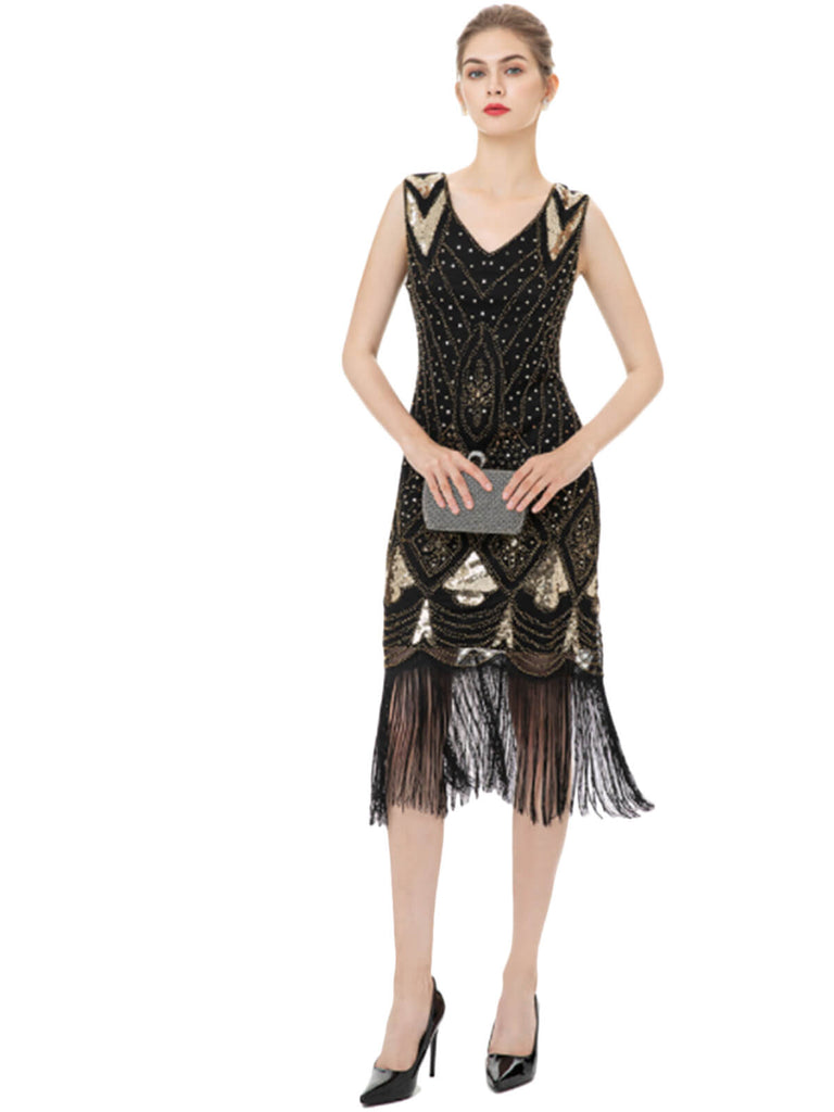 1920er Pailletten Quasten Charleston Kleid