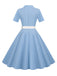 Himmelblau 1950er Solide Kontrastierendem Reversgürtel Kleid
