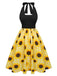 [Vorverkauf] Gelb 1950er Sonnenblume Kariert Halter Kleid