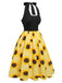 [Vorverkauf] Gelb 1950er Sonnenblume Kariert Halter Kleid