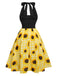 [Vorverkauf] Gelb 1950er Sonnenblume Kariert Halter Kleid