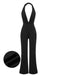 Schwarz 1930er Halter V-Ausschnitt Tiefem Jumpsuit