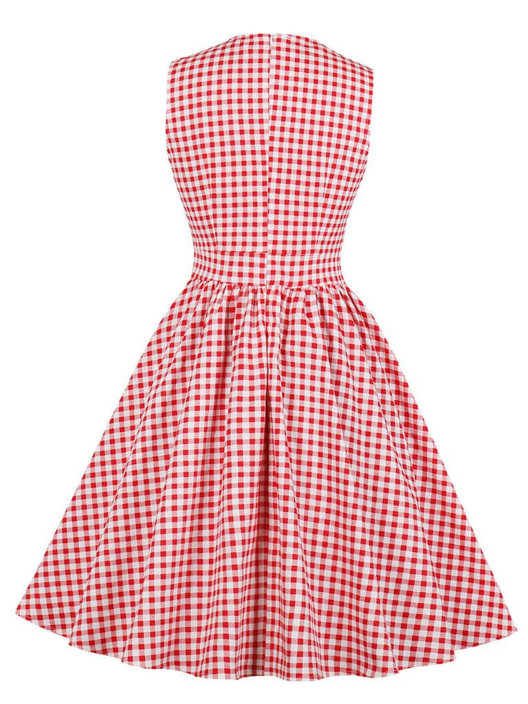 1950er Schleifentaschen Kariertes Revers Kleid