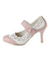 Rosa VINTAGE BLUMEN PATCHWORK HOHE ABSATZ SANDALEN