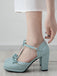 Hellblau Retro Bogen T-Gurt Hoher Absatz Schuhe