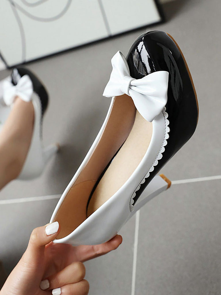 VINTAGE PATCHWORK BOW HOHE ABSATZ SCHUHE