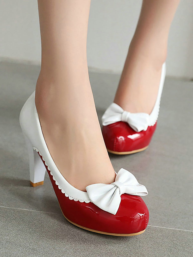 VINTAGE PATCHWORK BOW HOHE ABSATZ SCHUHE